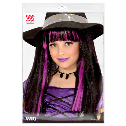 Peluca Halloween Negra Morada Bruja