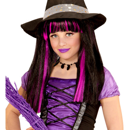 Peluca Halloween Negra Morada Bruja