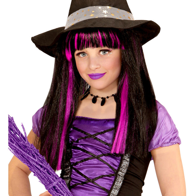 Peluca Halloween Negra Morada Bruja