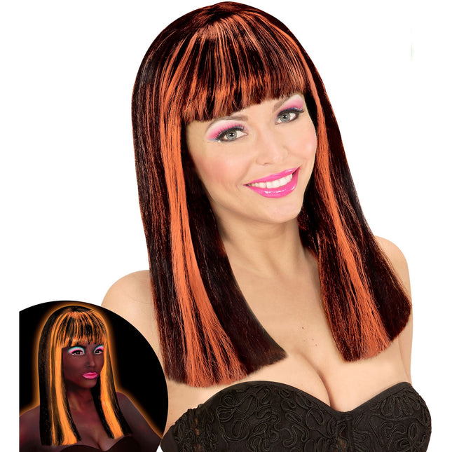 Peluca de Halloween Negra Naranja Rayas