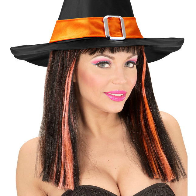 Peluca de Halloween Negra Naranja Rayas
