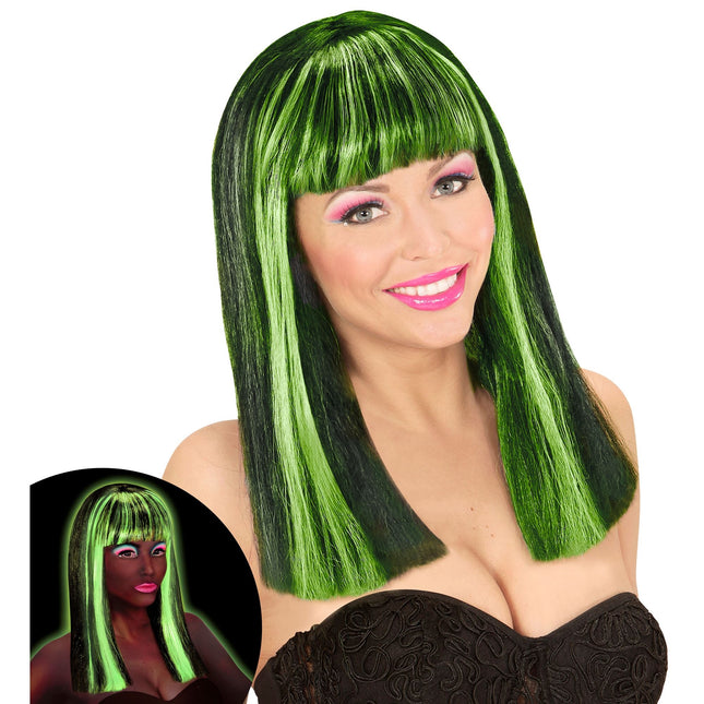 Peluca de Halloween Negro Rayas Verdes