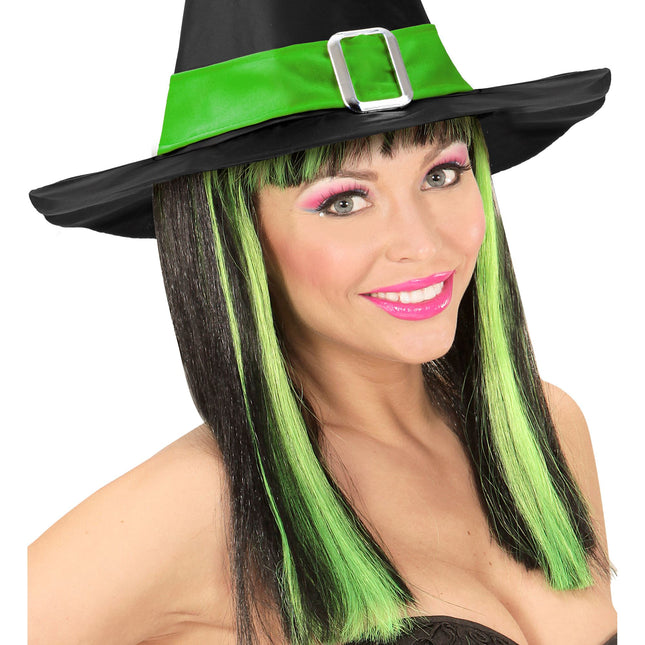 Peluca de Halloween Negro Rayas Verdes