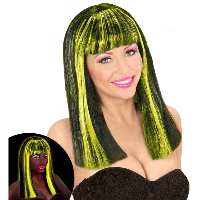 Peluca de Halloween Negra Rayas Amarillas