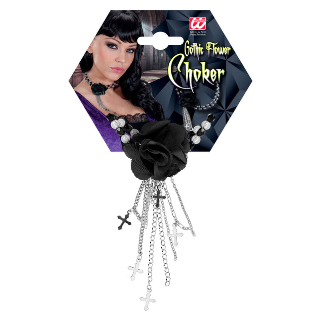 Collar Halloween Negro Con Rosa