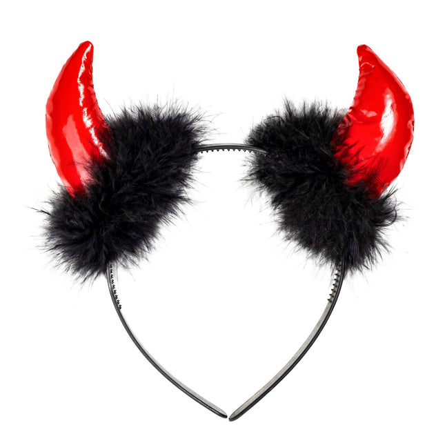 Diadema Halloween Diablo Negro Rojo Con Plumas