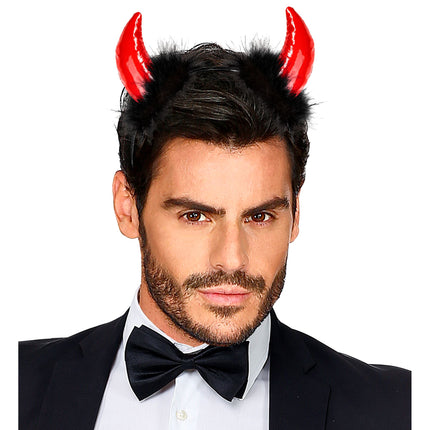 Diadema Halloween Diablo Negro Rojo Con Plumas