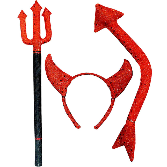 Set Accesorios Halloween Rojo Negro Diablo 3 piezas