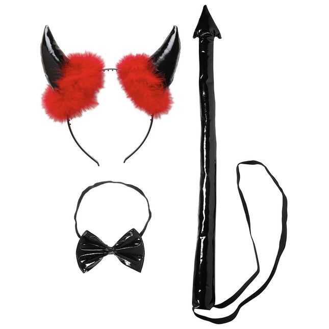 Set Accesorios Halloween Negro Rojo Diablo 3 piezas