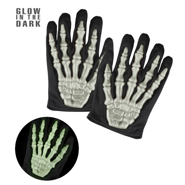 Guantes Halloween Negro Blanco Esqueleto