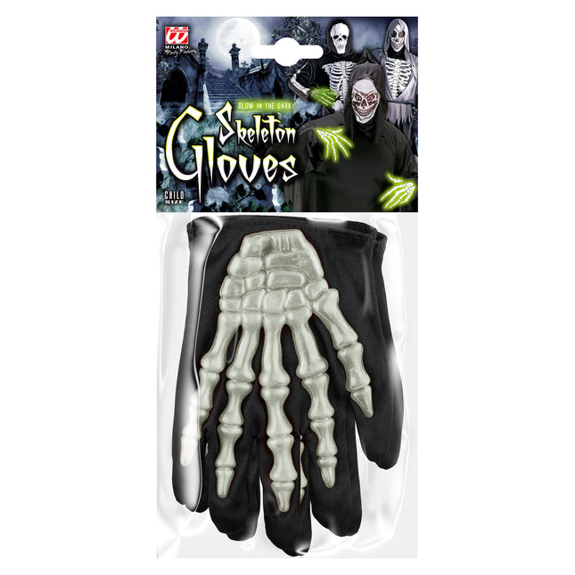 Guantes Halloween Negro Blanco Esqueleto