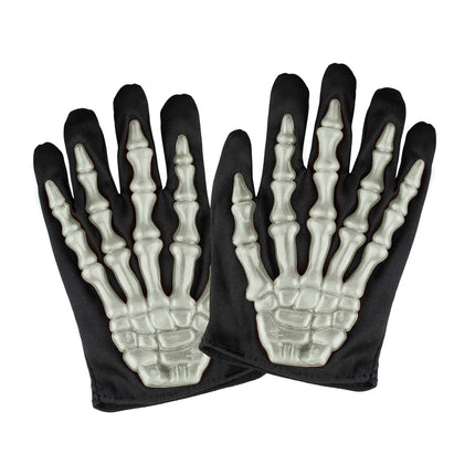 Guantes Halloween Negro Blanco Esqueleto