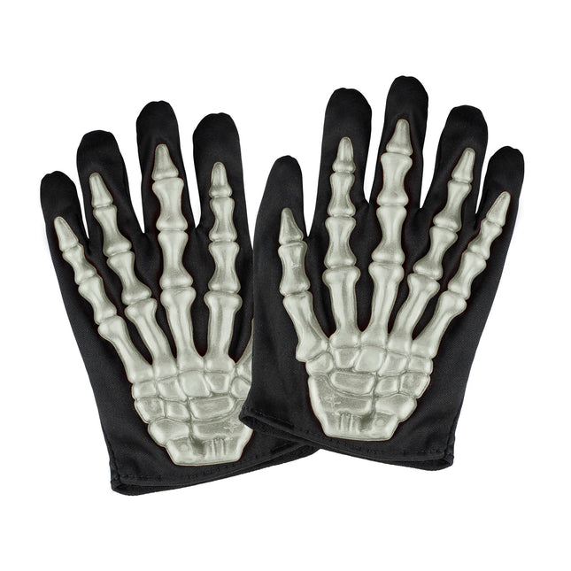 Guantes Halloween Negro Blanco Esqueleto