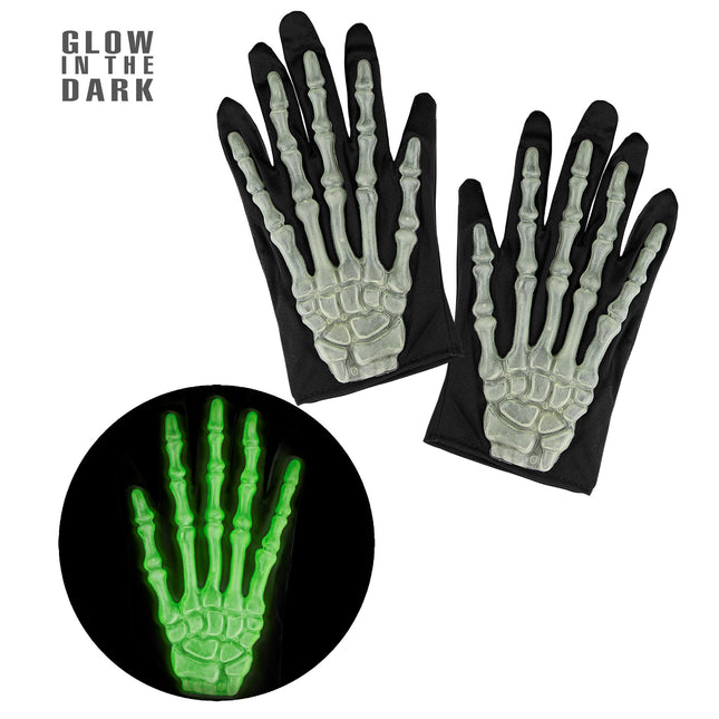 Guantes de Halloween Esqueleto que Brilla en la Oscuridad Cortos