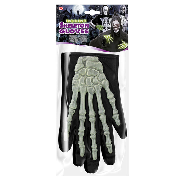 Guantes de Halloween Esqueleto que Brilla en la Oscuridad Cortos
