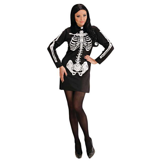 Vestido Halloween Negro Blanco Señoras Esqueleto