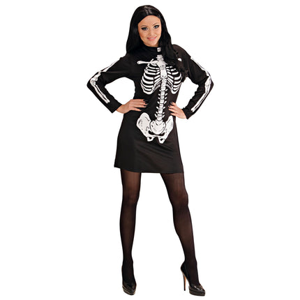 Vestido Halloween Negro Blanco Señoras Esqueleto