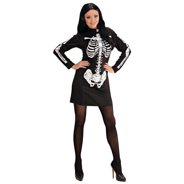 Vestido Halloween Negro Blanco Señoras Esqueleto
