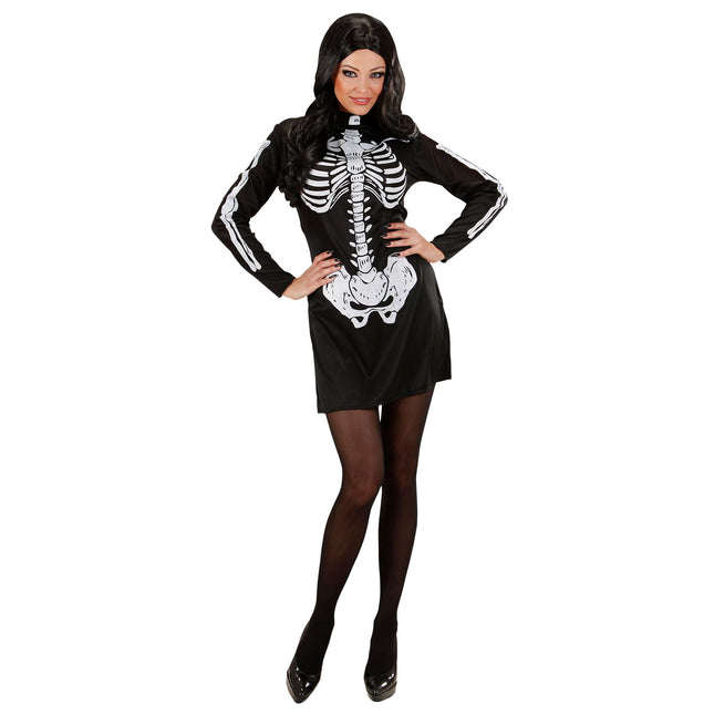 Vestido Halloween Negro Blanco Señoras Esqueleto