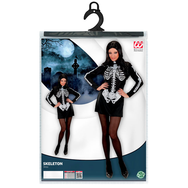 Vestido Halloween Negro Blanco Señoras Esqueleto