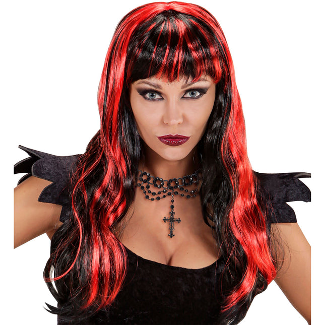 Peluca Halloween Rojo Negro