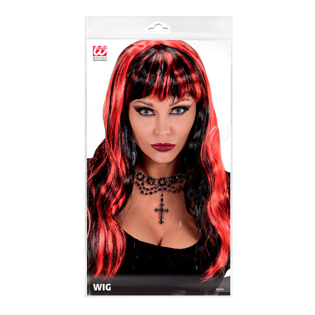 Peluca Halloween Rojo Negro