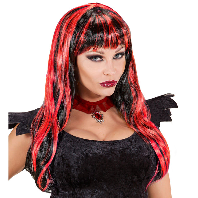 Peluca Halloween Rojo Negro