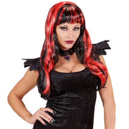 Peluca Halloween Rojo Negro