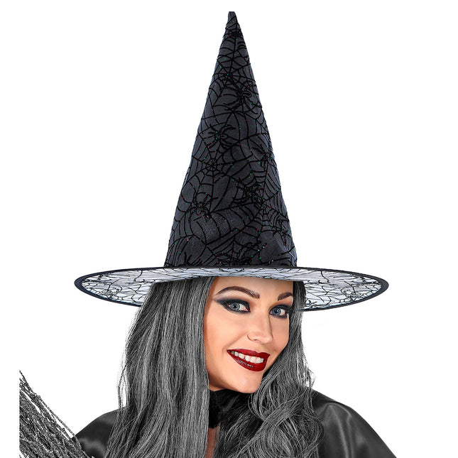 Sombrero de Bruja de Halloween Purpurina Negra