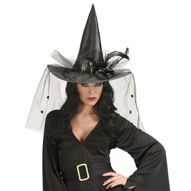 Sombrero de bruja de Halloween Velo negro