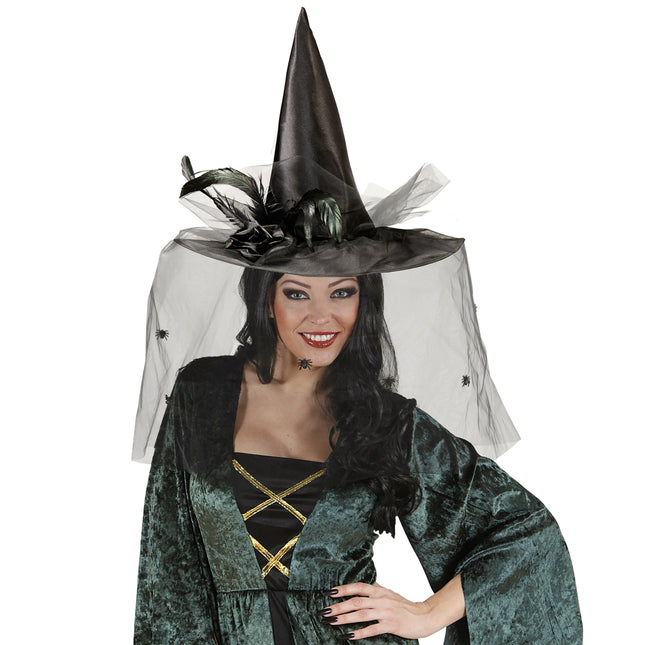 Sombrero de bruja de Halloween Velo negro