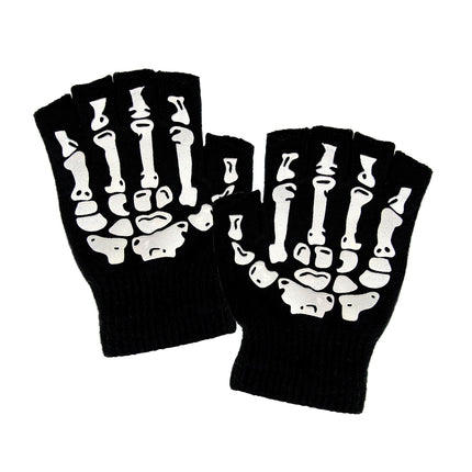 Guantes de Halloween Negro Blanco Esqueleto Sin Dedos