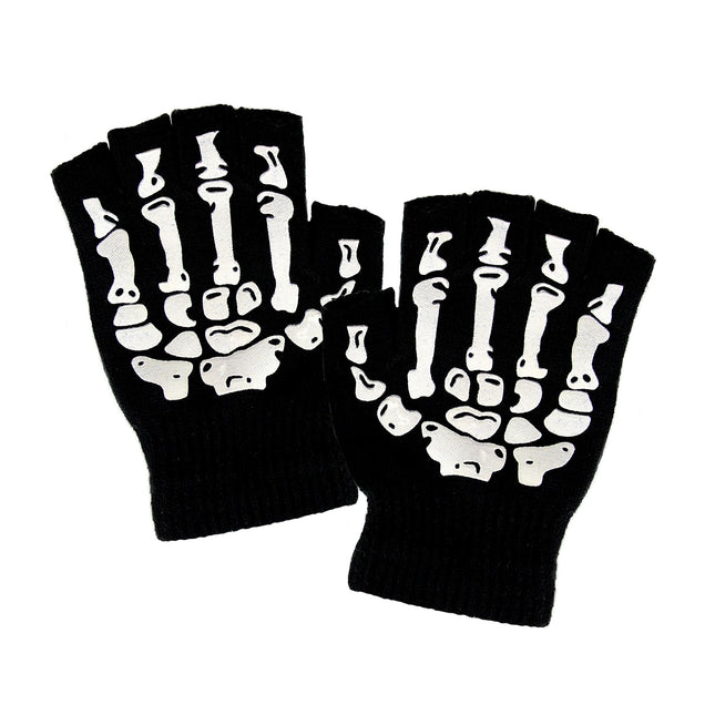 Guantes de Halloween Negro Blanco Esqueleto Sin Dedos