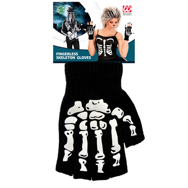 Guantes de Halloween Negro Blanco Esqueleto Sin Dedos