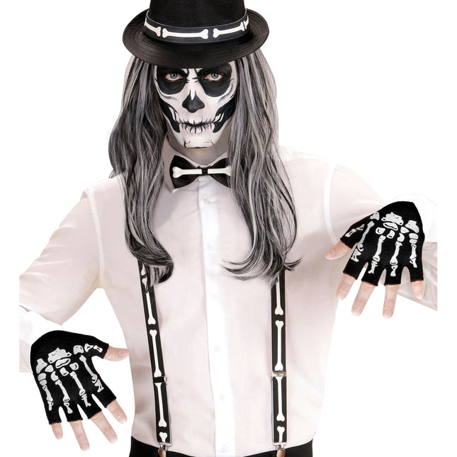 Guantes de Halloween Negro Blanco Esqueleto Sin Dedos