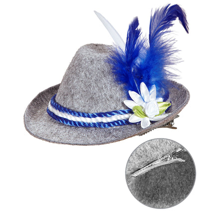 Sombrero Oktoberfest Tiroler Mini Con Plumas Azules