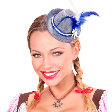 Sombrero Oktoberfest Tiroler Mini Con Plumas Azules