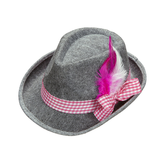 FEDORA BÁVARO CON PLUMAS ROSAS