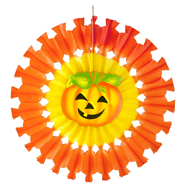 Abanicos de Papel de Halloween Calabaza Naranja 48cm