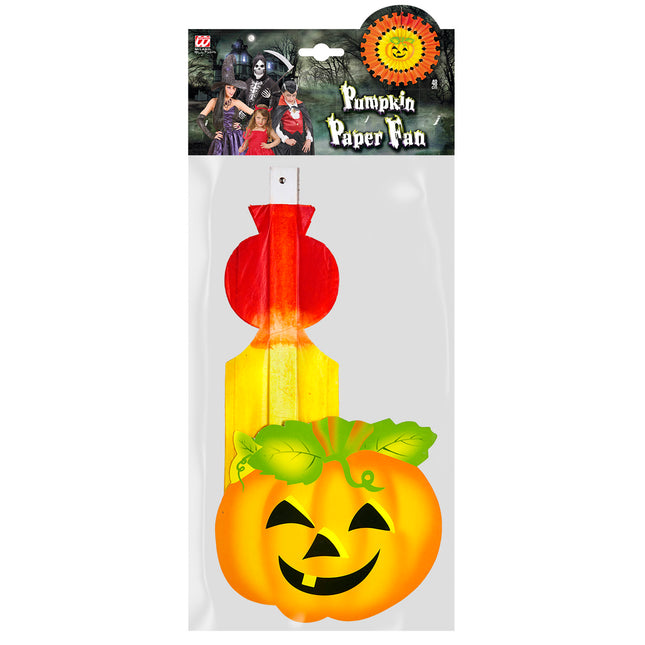 Abanicos de Papel de Halloween Calabaza Naranja 48cm