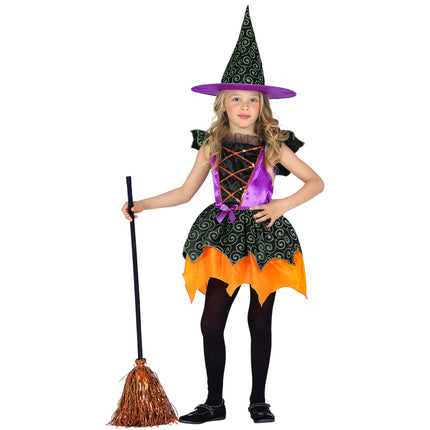 Disfraz de Bruja Negra Naranja Niña