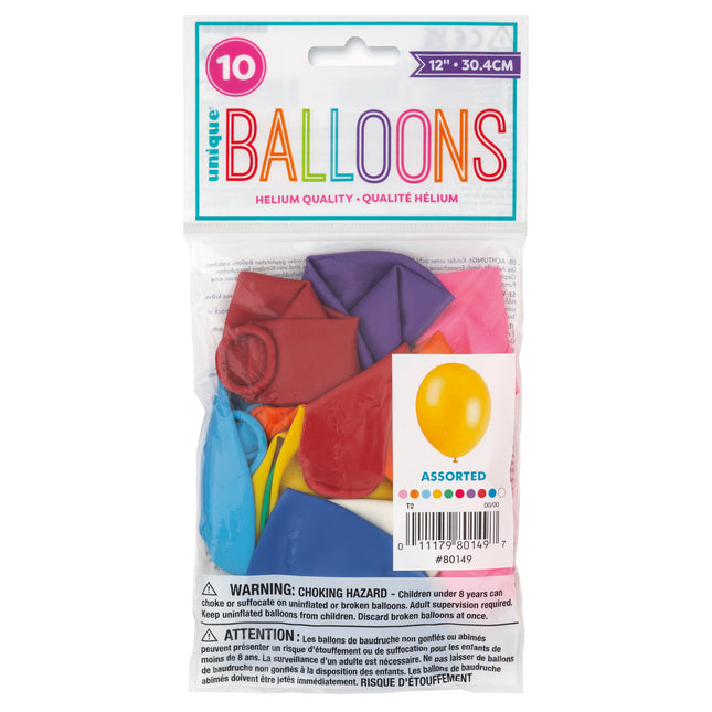 12" Globos de Látex Premium, 10ct - Surtidos Primarios
