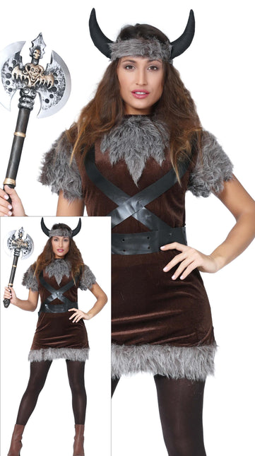 Disfraz de Vikinga Marrón Gris Señoras