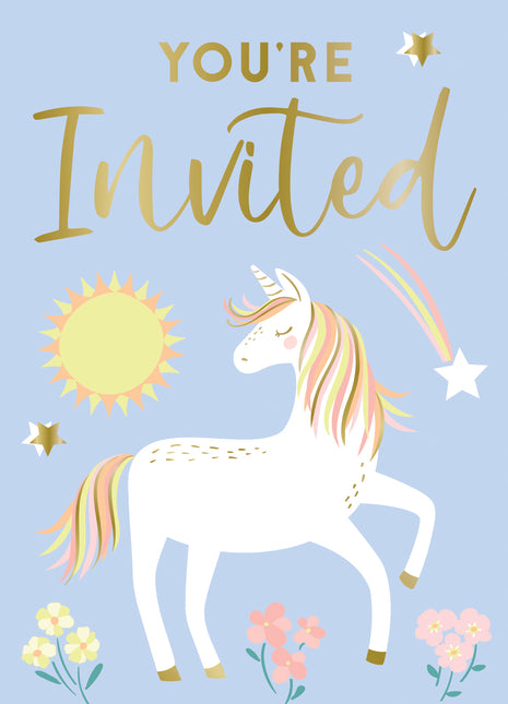 Invitaciones Unicornio Azul/Dorado 8pcs
