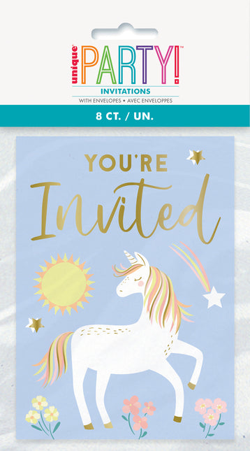 Invitaciones Unicornio Azul/Dorado 8pcs