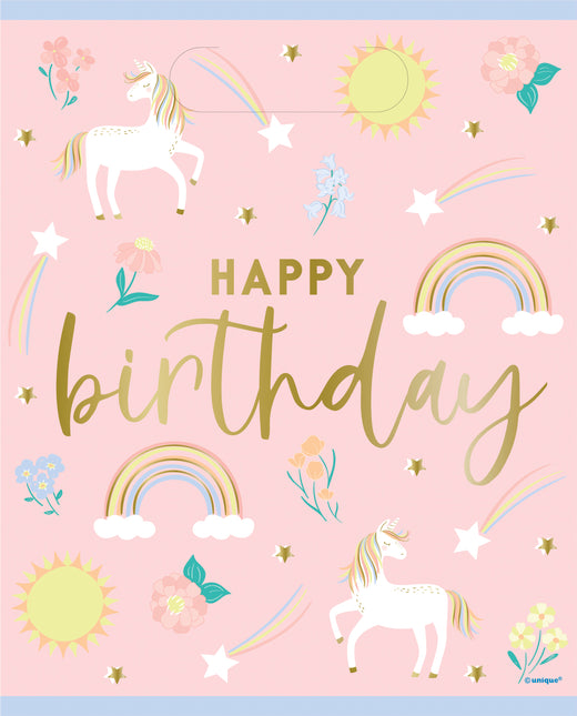 Bolsas para Compartir Unicornio Feliz Cumpleaños 23cm 8pcs