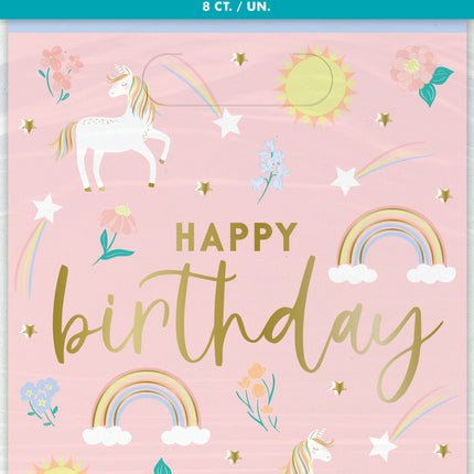Bolsas para Compartir Unicornio Feliz Cumpleaños 23cm 8pcs