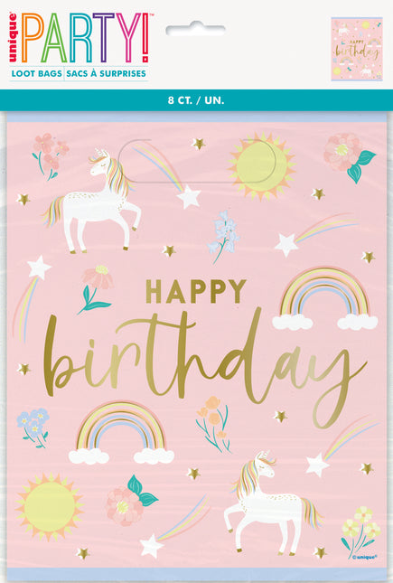 Bolsas para Compartir Unicornio Feliz Cumpleaños 23cm 8pcs