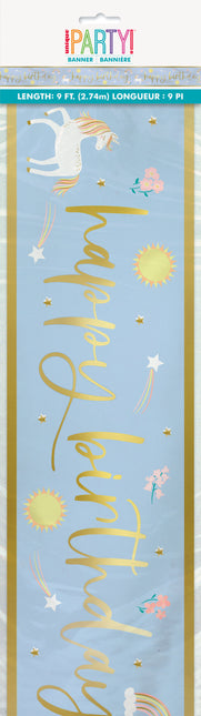 Pancarta "Feliz Cumpleaños" Unicornio Dainty, 9 pies - Pliegue largo