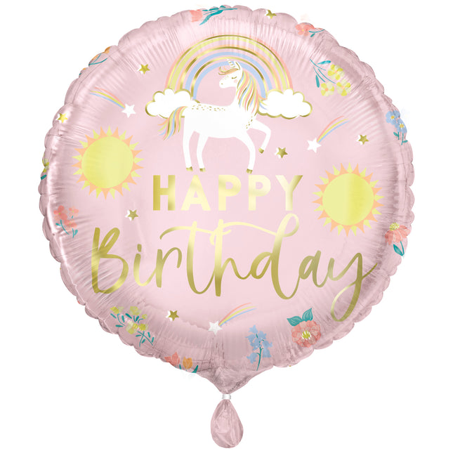 Globo de Helio Feliz Cumpleaños Unicornio Vacío 45cm